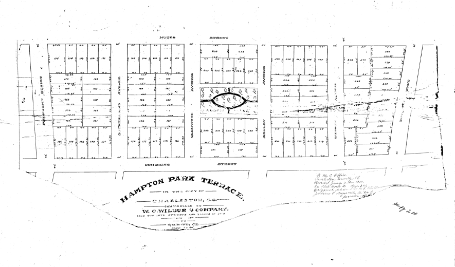 (image 6) A 1912 plat of Hampton Park Terrace, showing future Allan Park in the center.